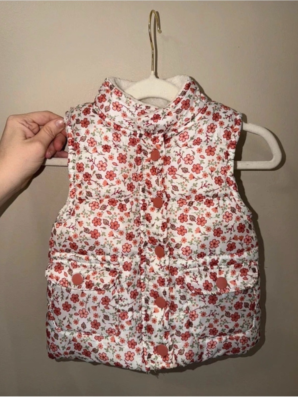 2T Nicole Miller Girls Floral Sherpa-Lined Puffer Vest